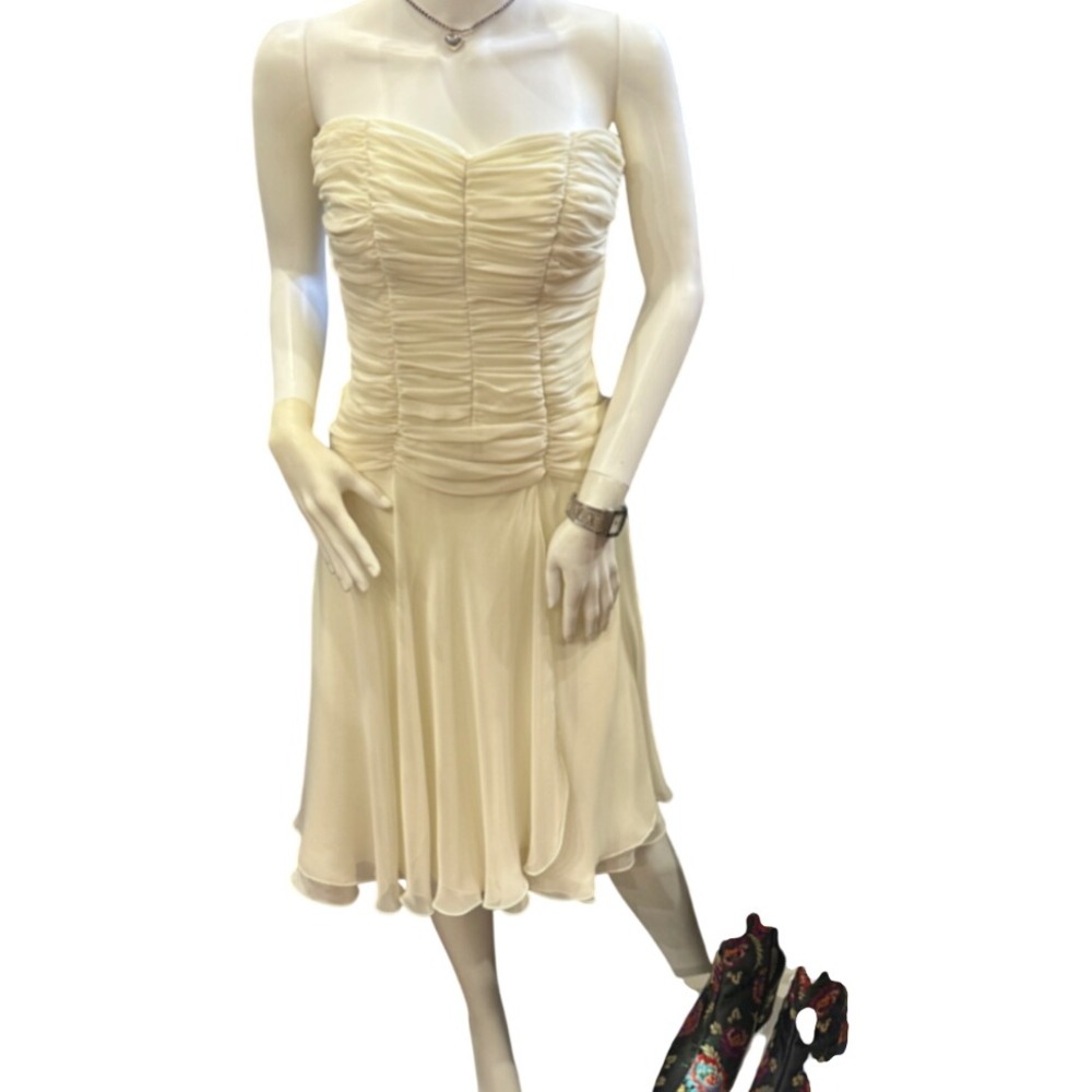 Xandrine Rome Ivory Ruched Dress Strapless Silk Chiffon Italian Designer Bridal